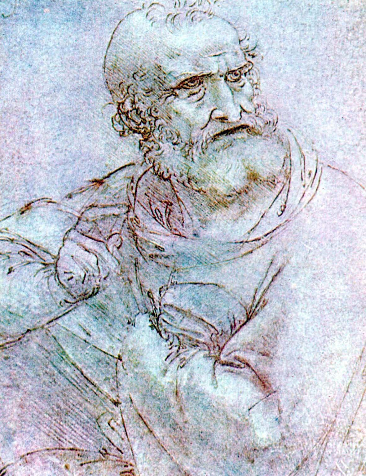 Леонардо да Винчи. "Апостол, возможно, святой Пётр". Этюд. 1495-1497.