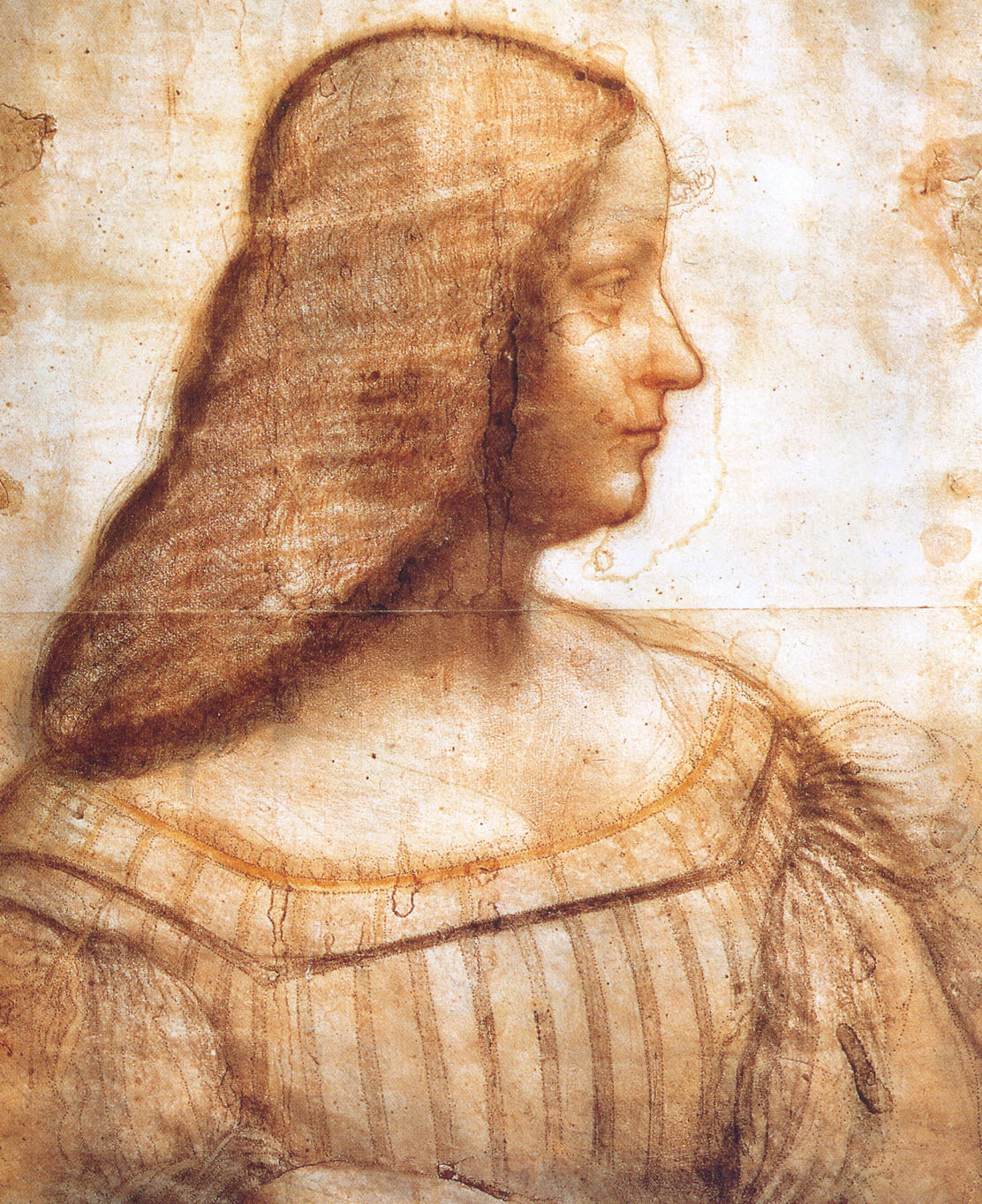 Леонардо да Винчи. Картон к портрету Изабеллы д'Эсте. Фрагмент. 1499. Уголь, сангина, пастель.