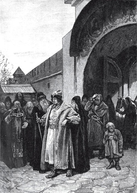Клавдий Лебедев. Приезд Петра в Троице-Сергиеву обитель 8 августа 1689 года.