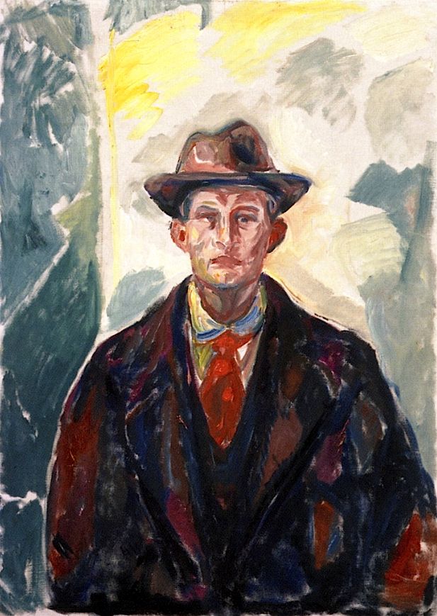 Эдвард Мунк. "Автопортрет с шляпой и красным галстуком".