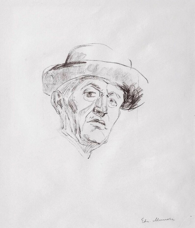 Эдвард Мунк. "Автопортрет с шляпой". 1927.