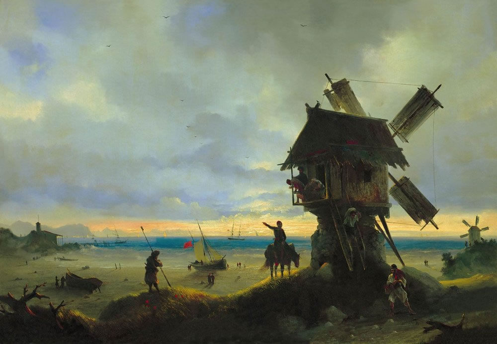 Иван Айвазовский. Ветряная мельница на берегу моря. 1837.