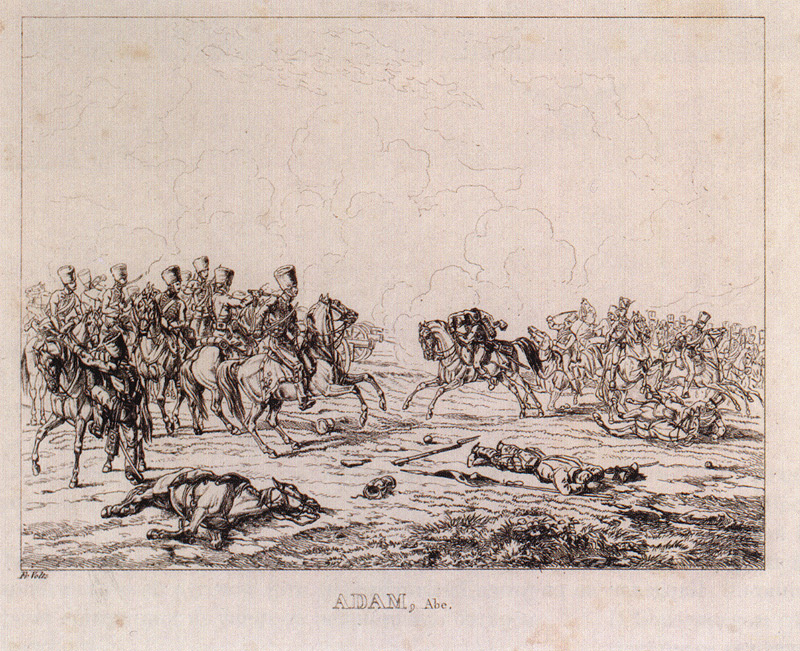 Ф. Фольц по рисунку А. Адама. Эпизод Бородинской битвы. 1821.