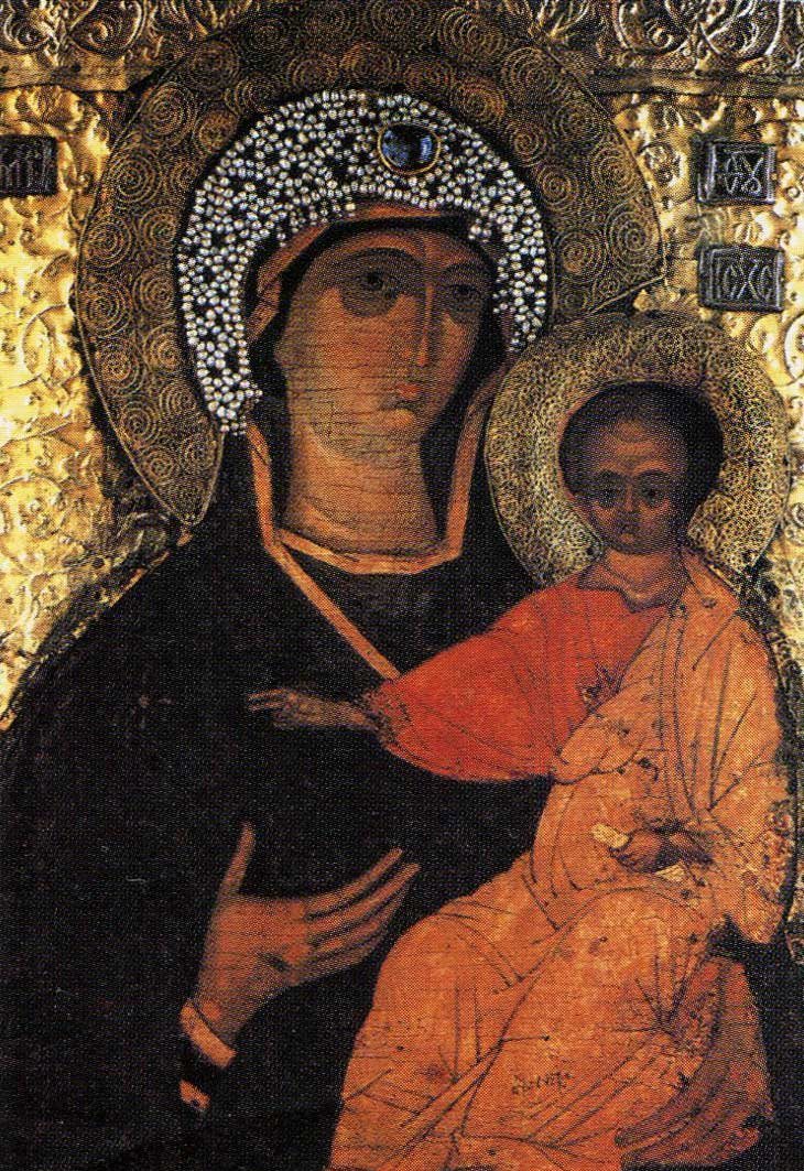 Образ Богоматери Одигитрии - личная моленная икона преподобного Сергия Радонежского. Вторая половина XIV века.