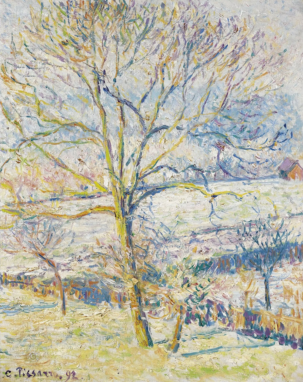 Камиль Писсарро. "Большое ореховое дерево, мороз в Эраньи". 1892.