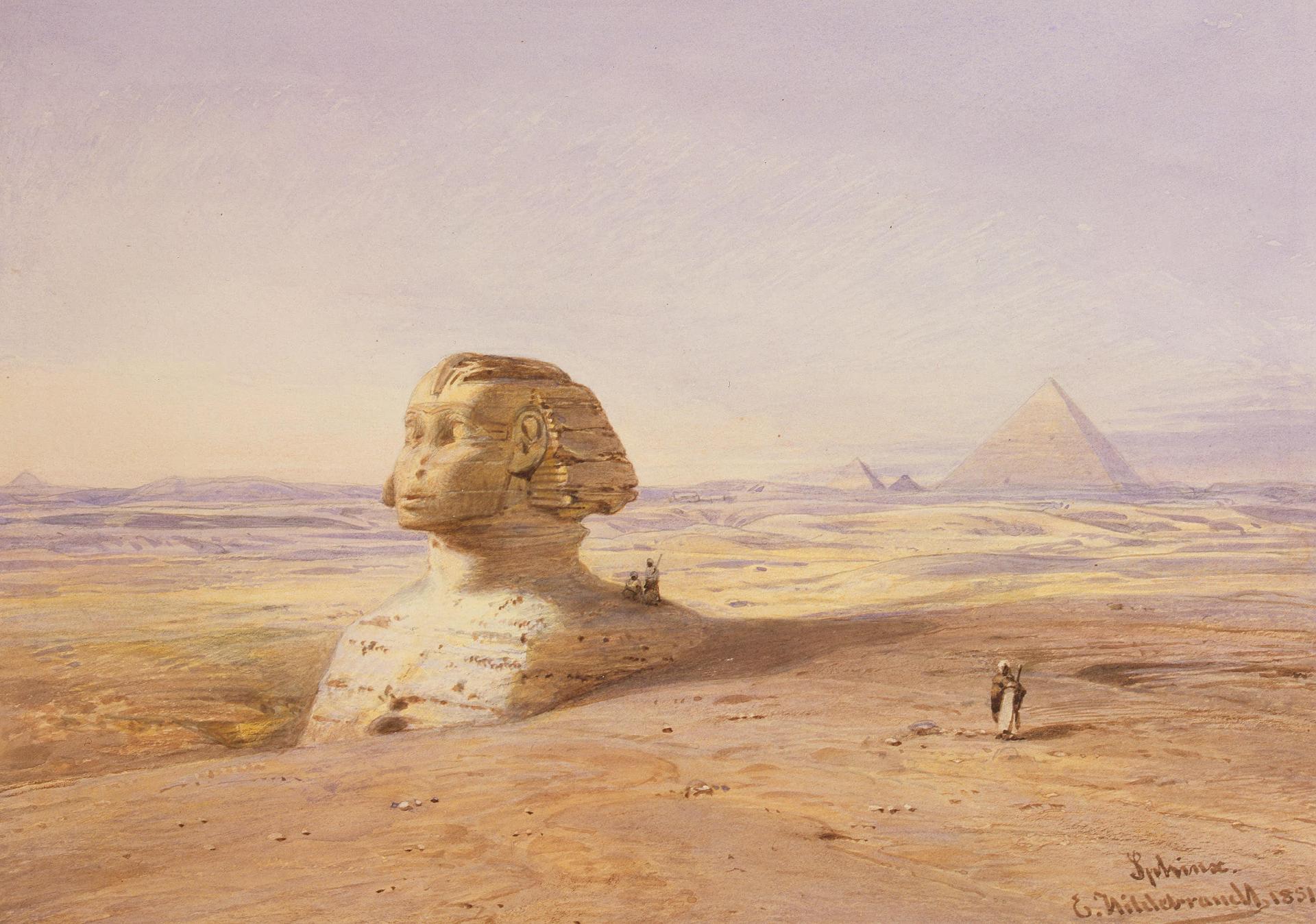 Эдуард Хильдебрандт. "Большой Сфинкс Гизы на фоне пирамид". 1851.