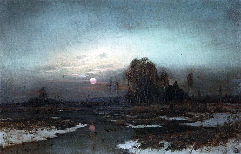 А. Саврасов. Осенний пейзаж с заболоченной рекой при луне. 1871.
