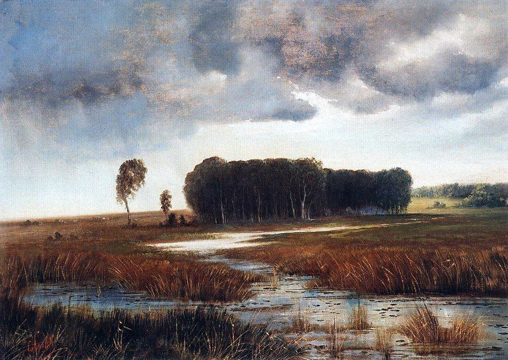А. Саврасов. Пейзаж с болотом и лесистым островом. Конец 1860-х - начало 1870-х.