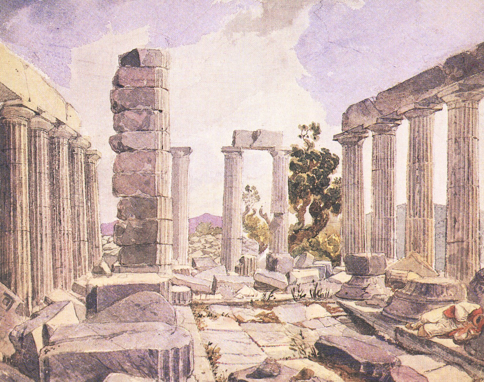 К. Брюллов. Внутренний вид храма Аполлона Эпикурийского в Фигалии. 1835.