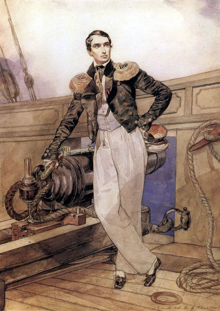 К. Брюллов. Портрет В. А. Корнилова на борту брига "Фемистокл". 1835.