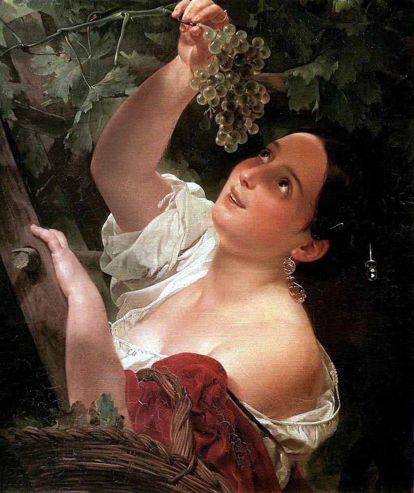 К. Брюллов. Итальянский полдень (Итальянка, снимающая виноград). 1827.
