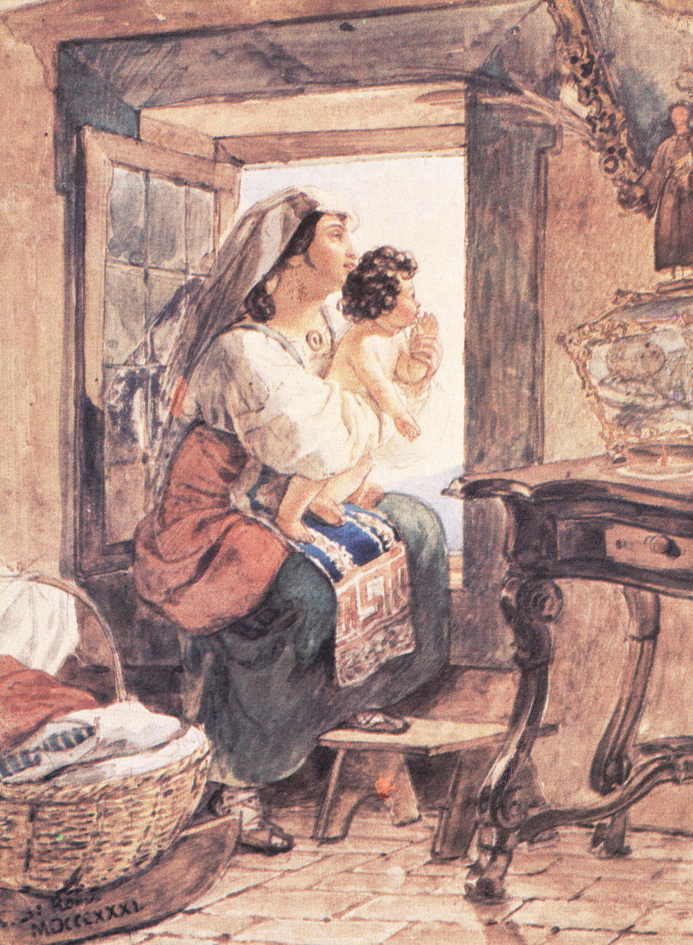 К. Брюллов. Итальянка с ребёнком у окна. 1831.