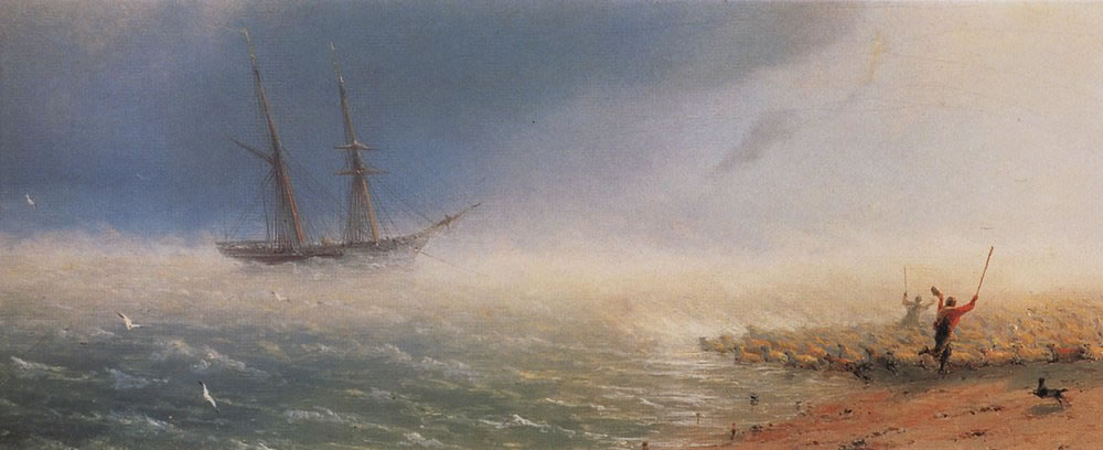 И. Айвазовский. Овцы, загоняемые бурею в море. 1855.