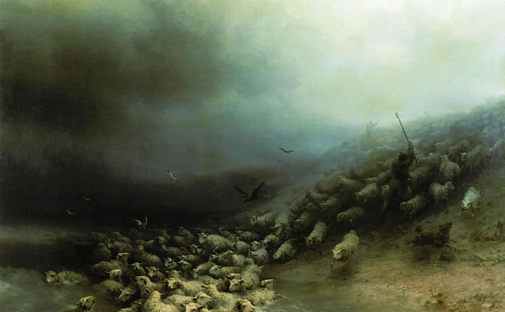 И. Айвазовский. Отара овец в буою. 1861.