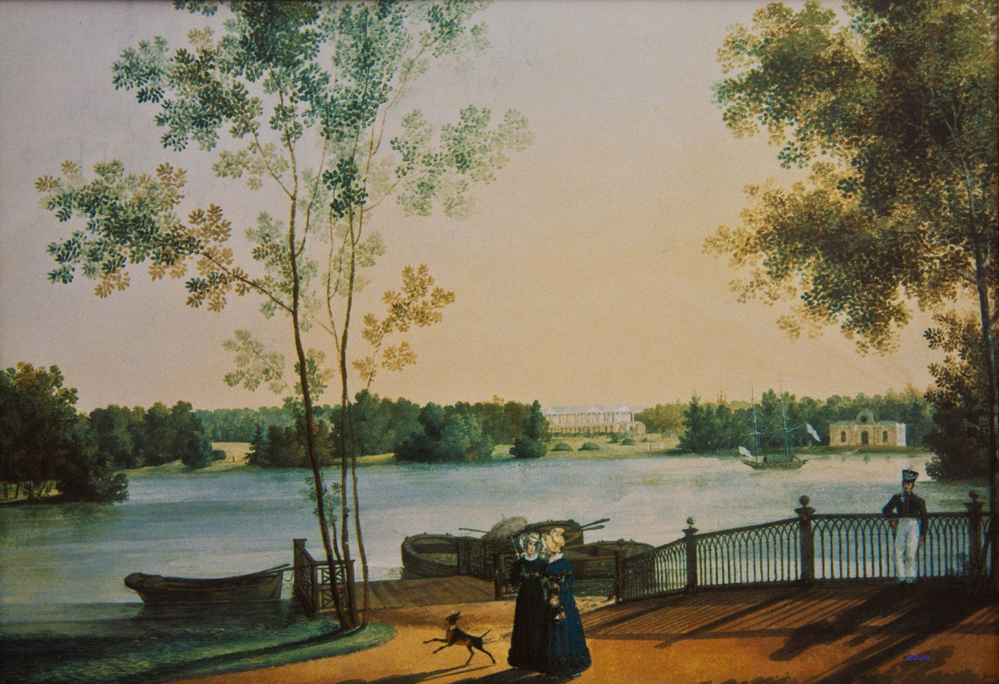 Неизвестный художник. "Вид на Большое озеро в Екатерининском парке Царского Села". 1820-е.