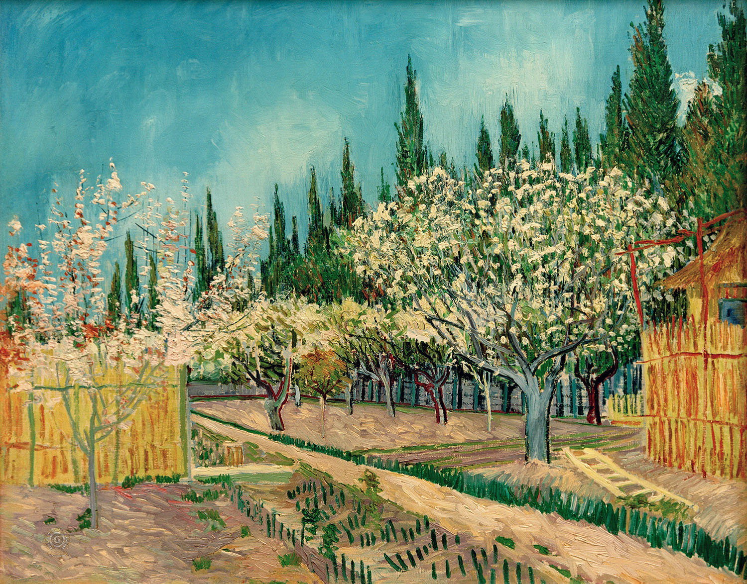 Винсент Ван Гог. "Цветущий сад, огороженный кипарисами". 1888. Музей Крёллер-Мюллер, Оттерло.