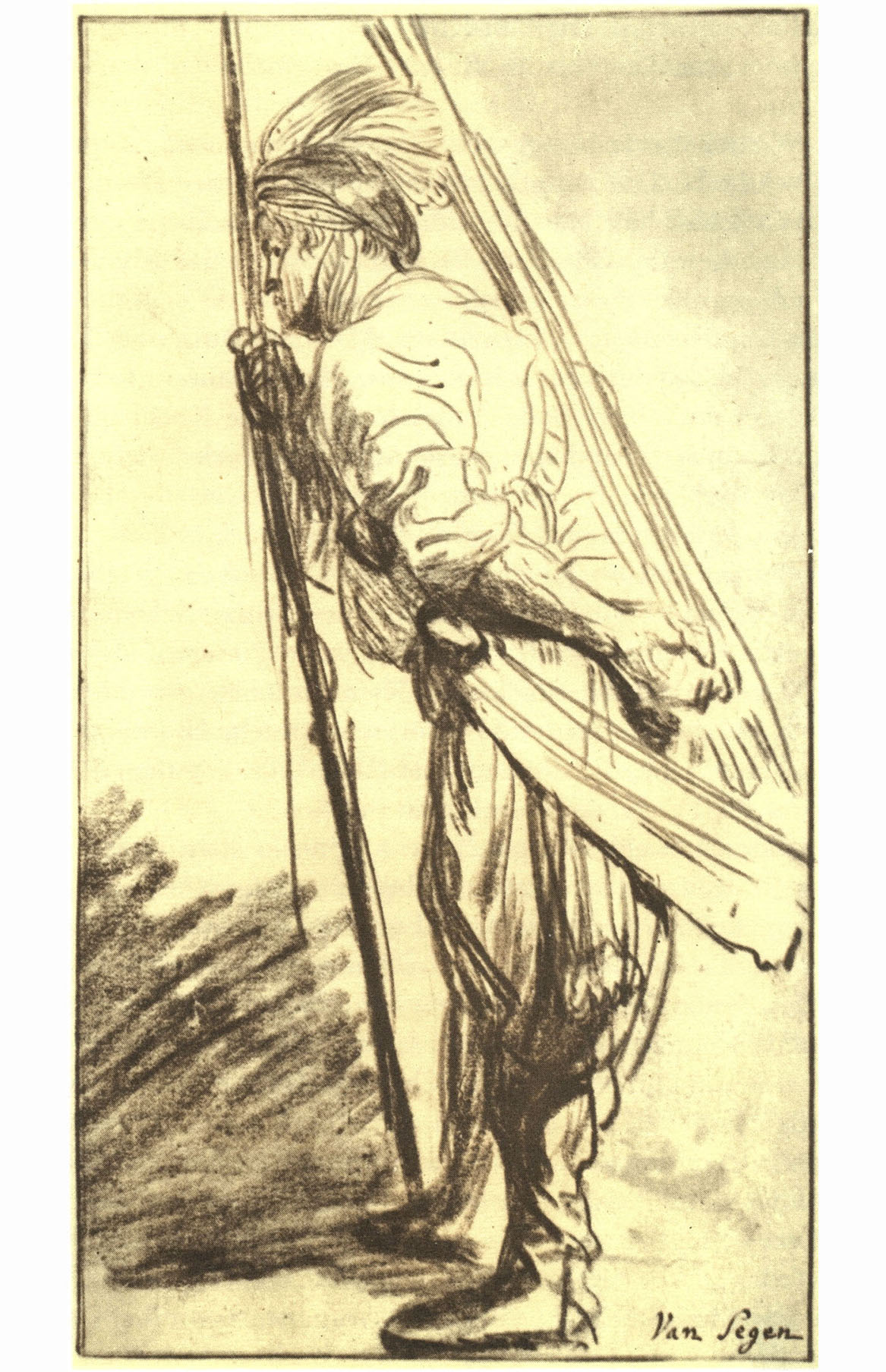 Рембрандт Харменс ван Рейн. "Стоящий человек со стрелой и луком". Государственные художественные собрания, Дрезден.