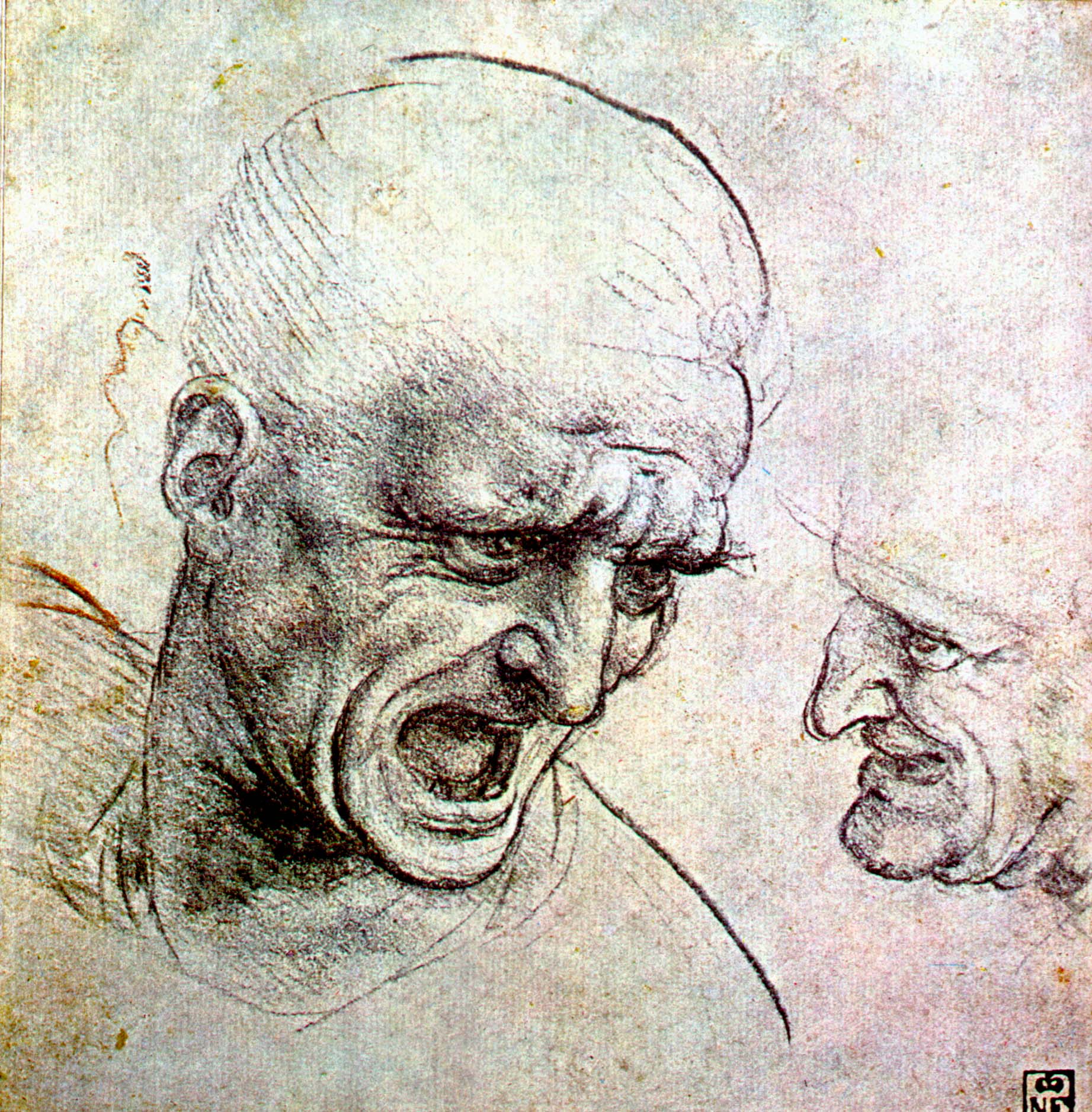 Леонардо да Винчи. "Голова кричащего человека в профиль".