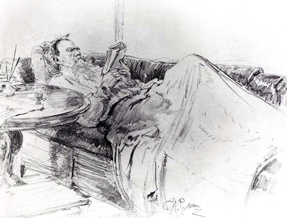 Илья Ефимович Репин. Лев Николаевич толстой за чтением. 1891.