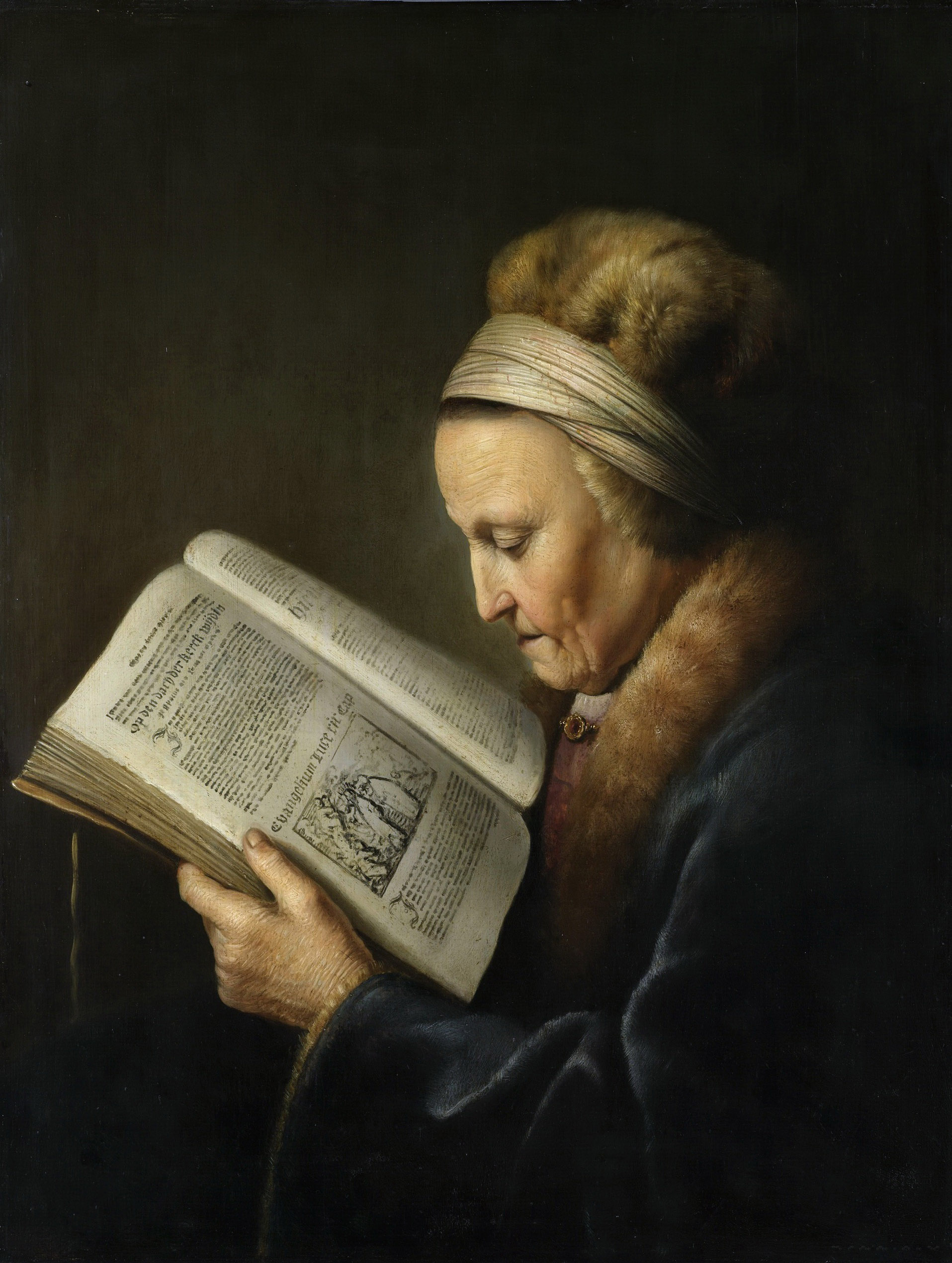 Герард Доу. Пожилая женщина за чтением. Портрет матери Рембрандта.