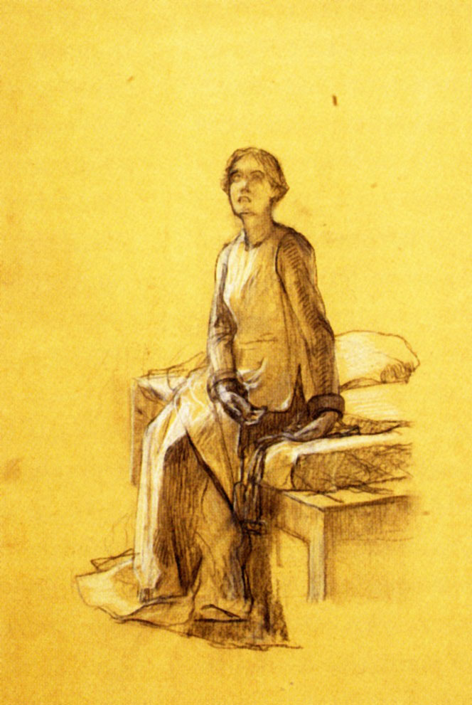 Альберт Майнан. "Жанна д'Арк в тюрьме". Этюд витража в Амьене. 1893. Музей Пикардии.