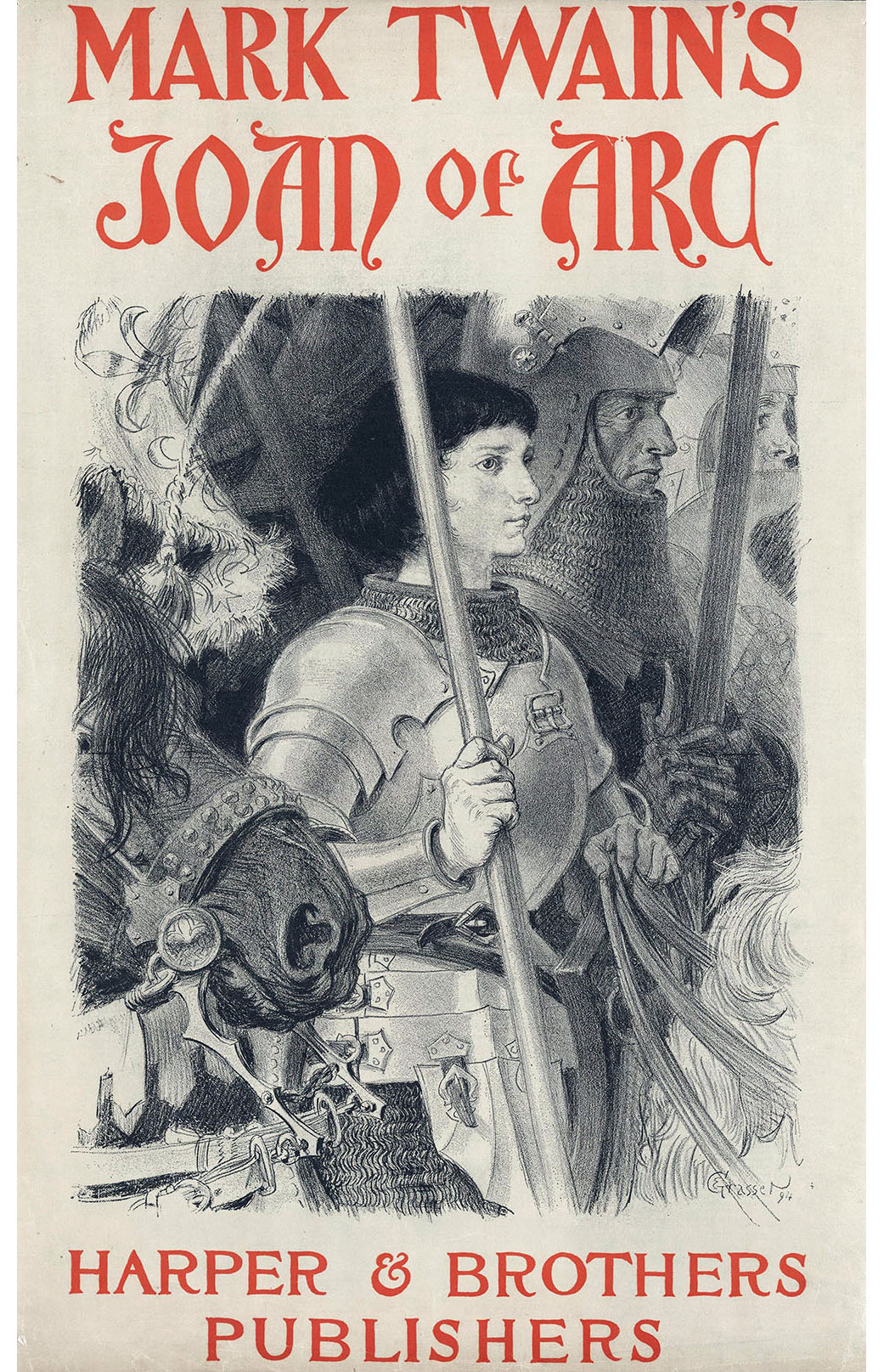 Постер книги Марка Твена "Жанна д'Арк". 1894.