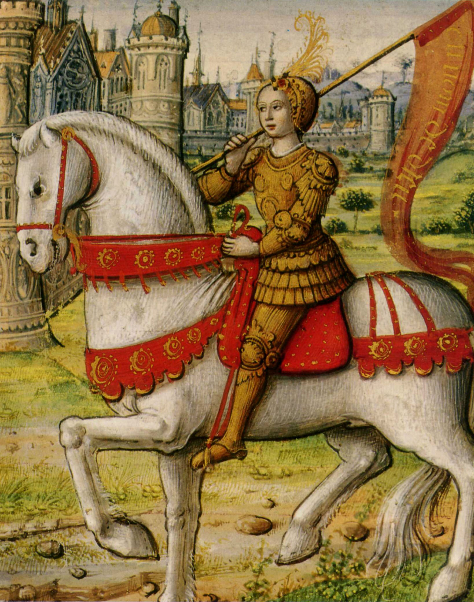 "Жанна д'Арк на боевом коне". Миниатюра XV века".
