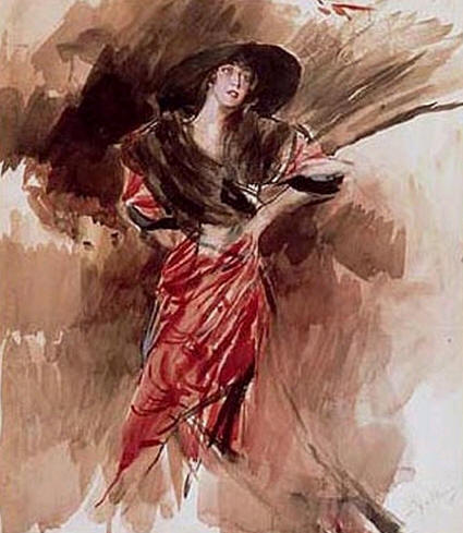 Джованни Больдини. "Дама в красном платье". 1916.