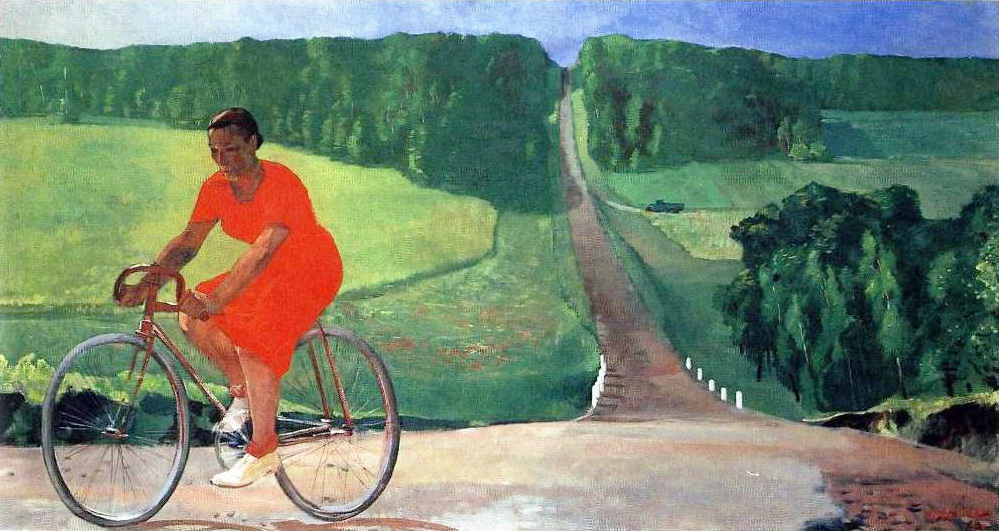 А. Дейнека. "Колхозница на велосипеде". 1935.