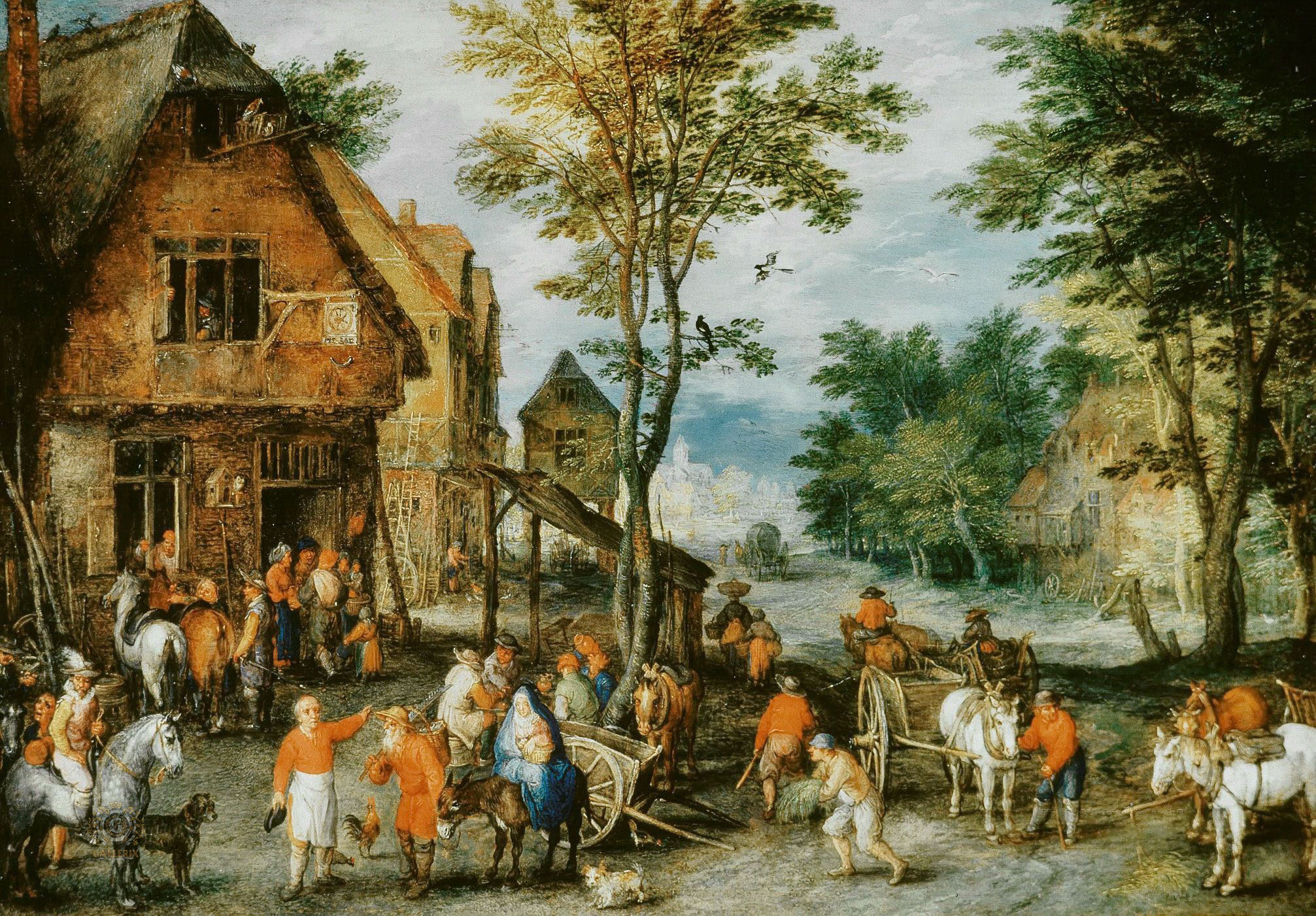 Ян Брейгель Старший. "Фламандская деревня (Бегство в Египет)". 1605. Частная коллекция.