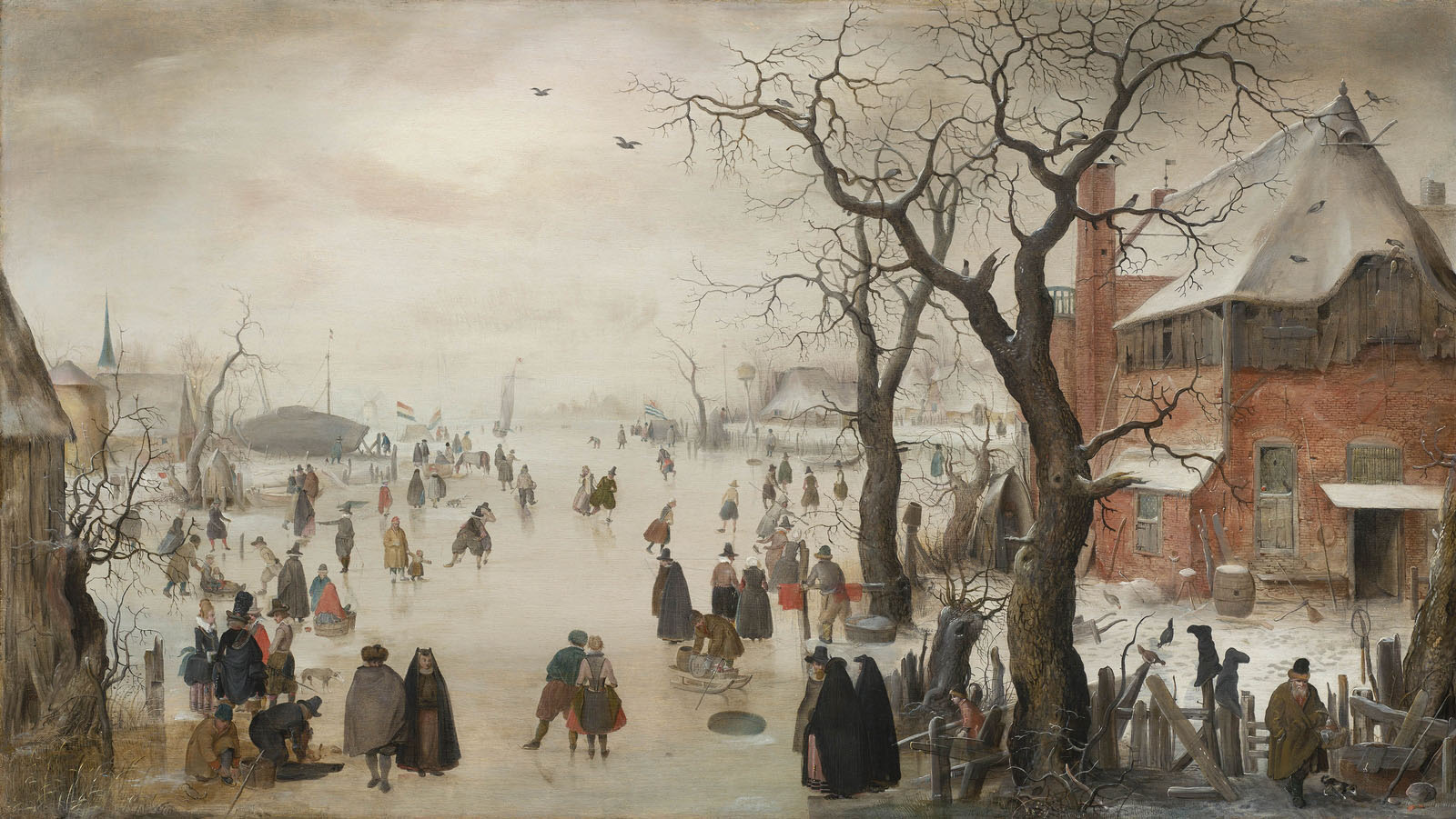 Хендрик ван Аверкамп. "Зимний пейзаж около деревни". 1610-1615. Музей изобразительных искусств, Бостон.