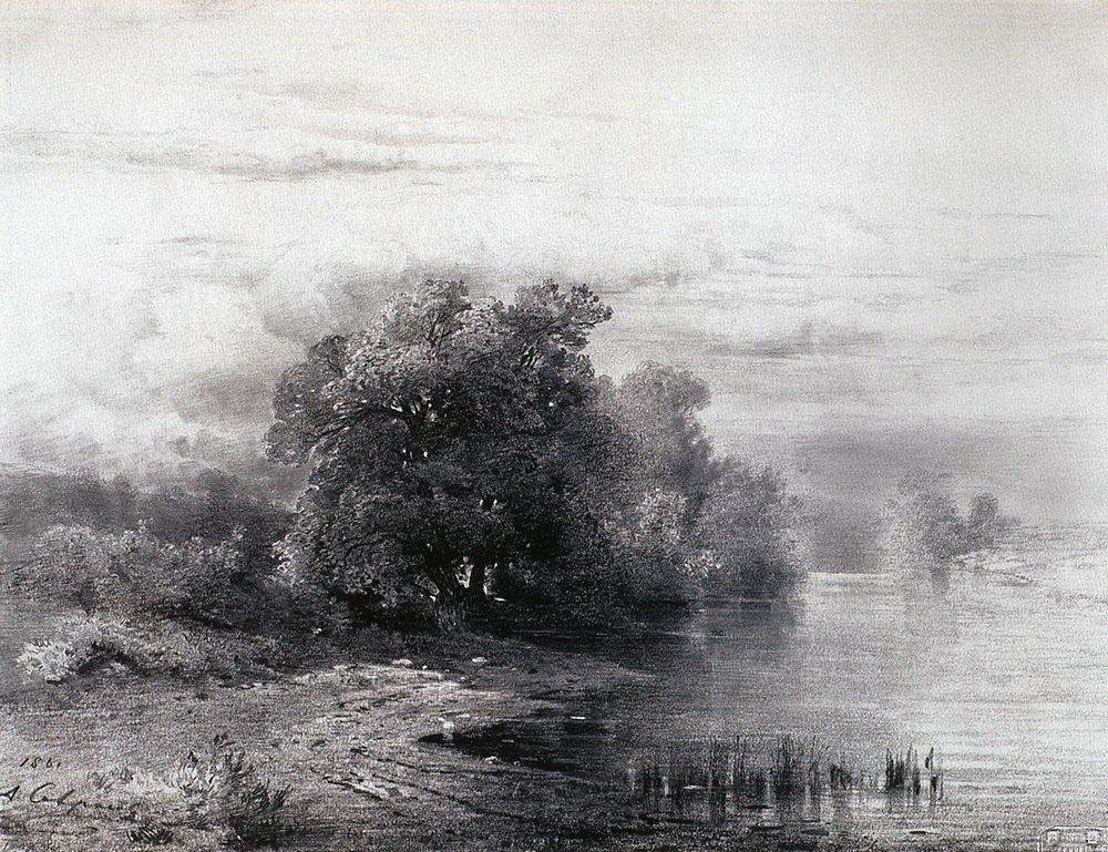 Алексей Кондратьевич Саврасов. "Деревья у реки". 1861.