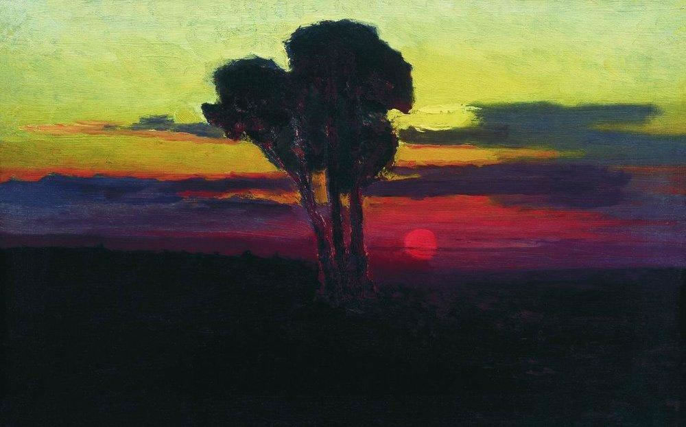 Архип Иванович Куинджи. "закат с деревьями". 1876-1890.