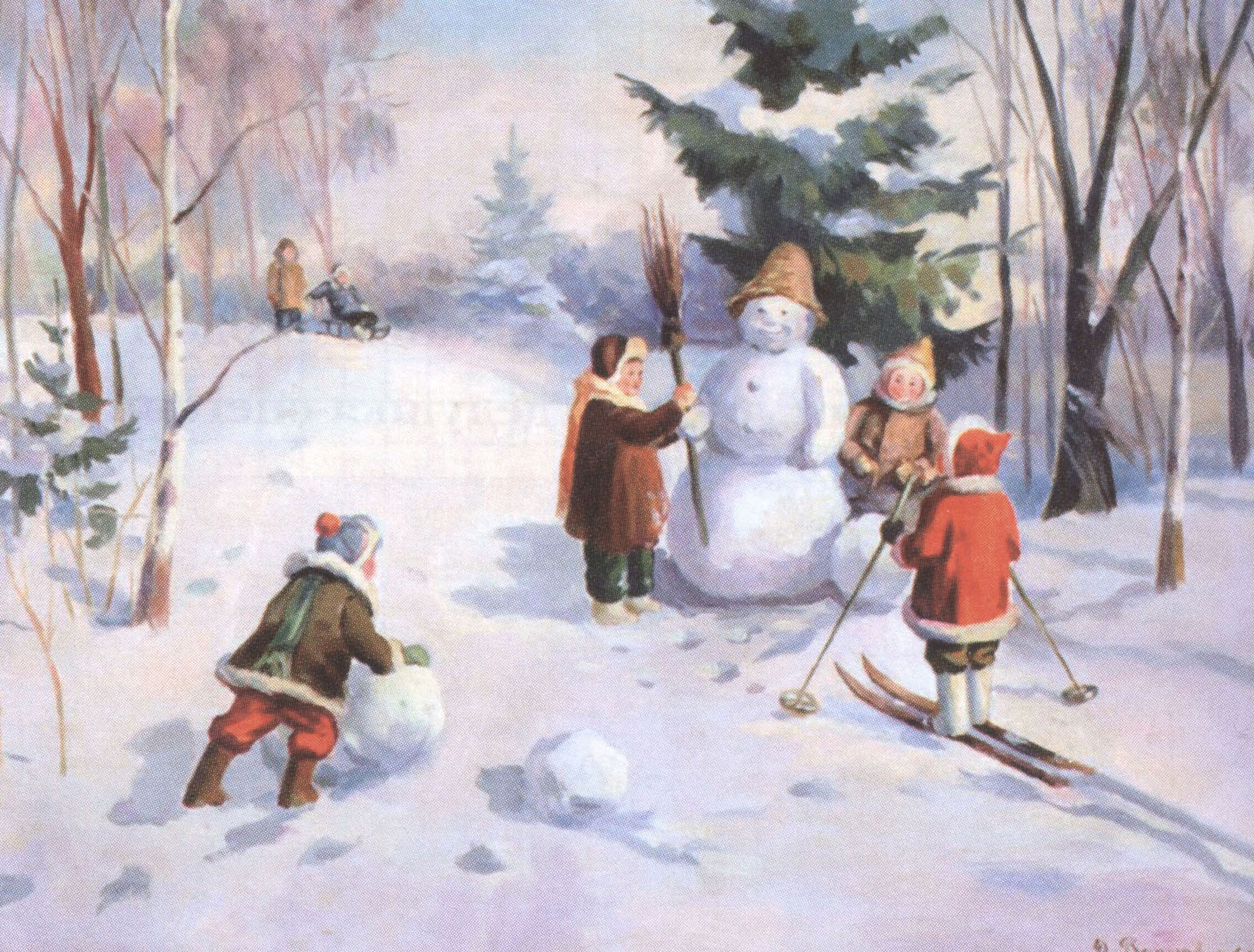 Давид Варновицкий. Дети, лепящие снеговика. 1915.