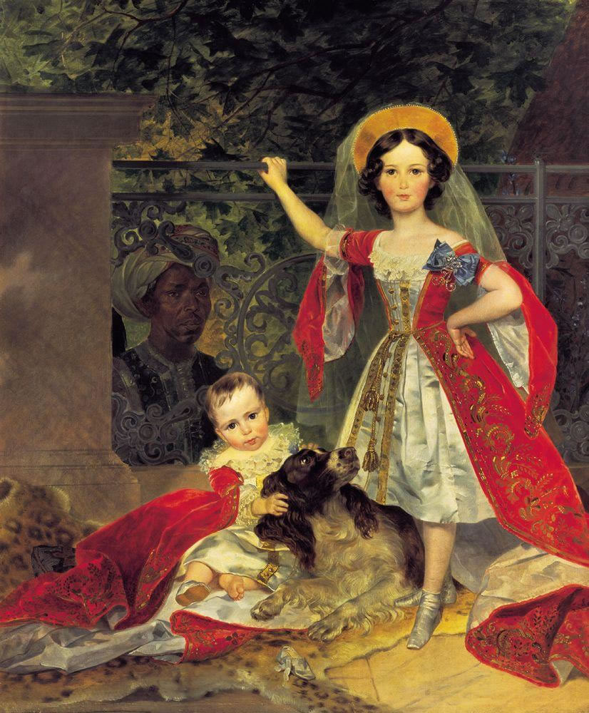 Карл Брюллов. Портрет детей Волконских с арапом. 1843.
