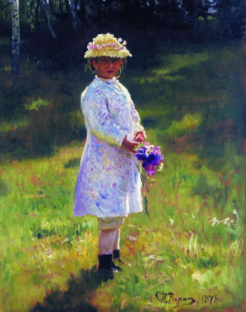 Илья Репин. Девочка с букетом (Вера Репина). 1878.