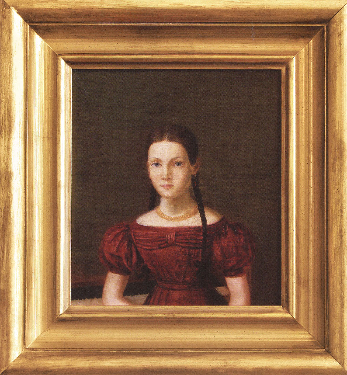 Неизв. худ. Портрет девочки в красном платье. 1-я половина XIX века.