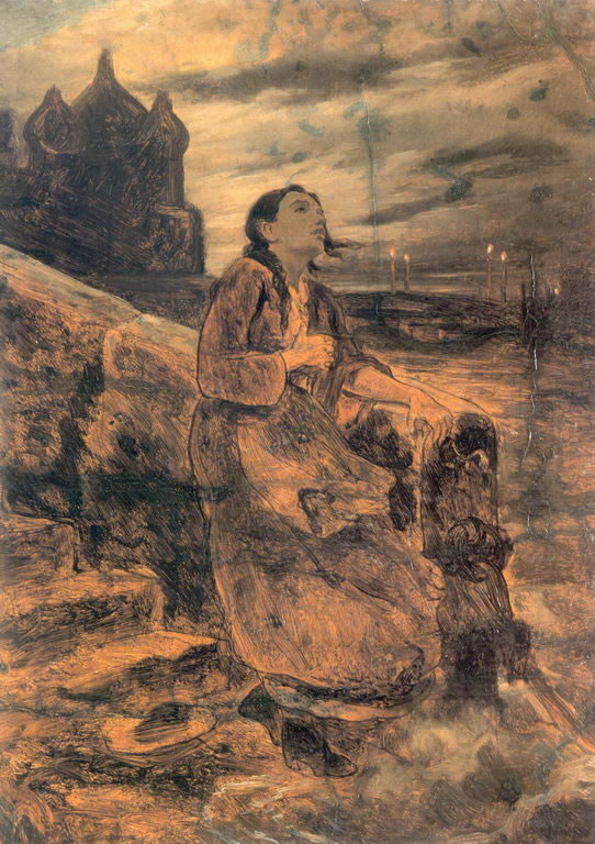 Василий Перов. Девушка, бросающаяся в воду. Эскиз. 1879.