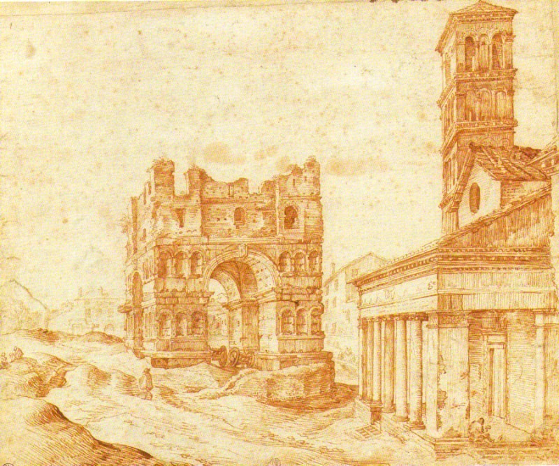 Ян Брейгель Старший. Справа базилика Сан-Джорджо-ин-Велабре.