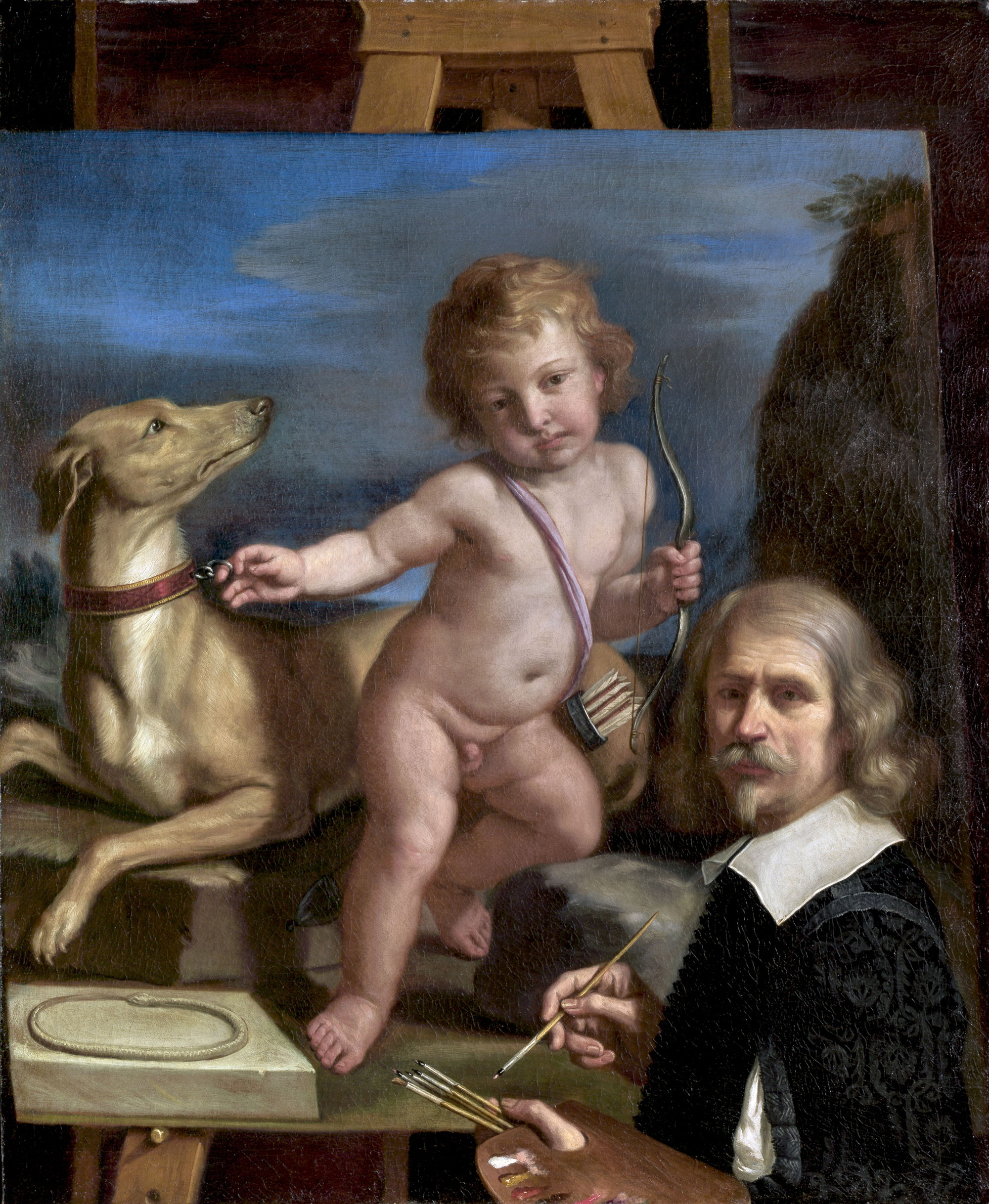 Гверчино (Франческо Барбьери). "Автопортрет перед картиной "Любовь и Верность"". 1655.