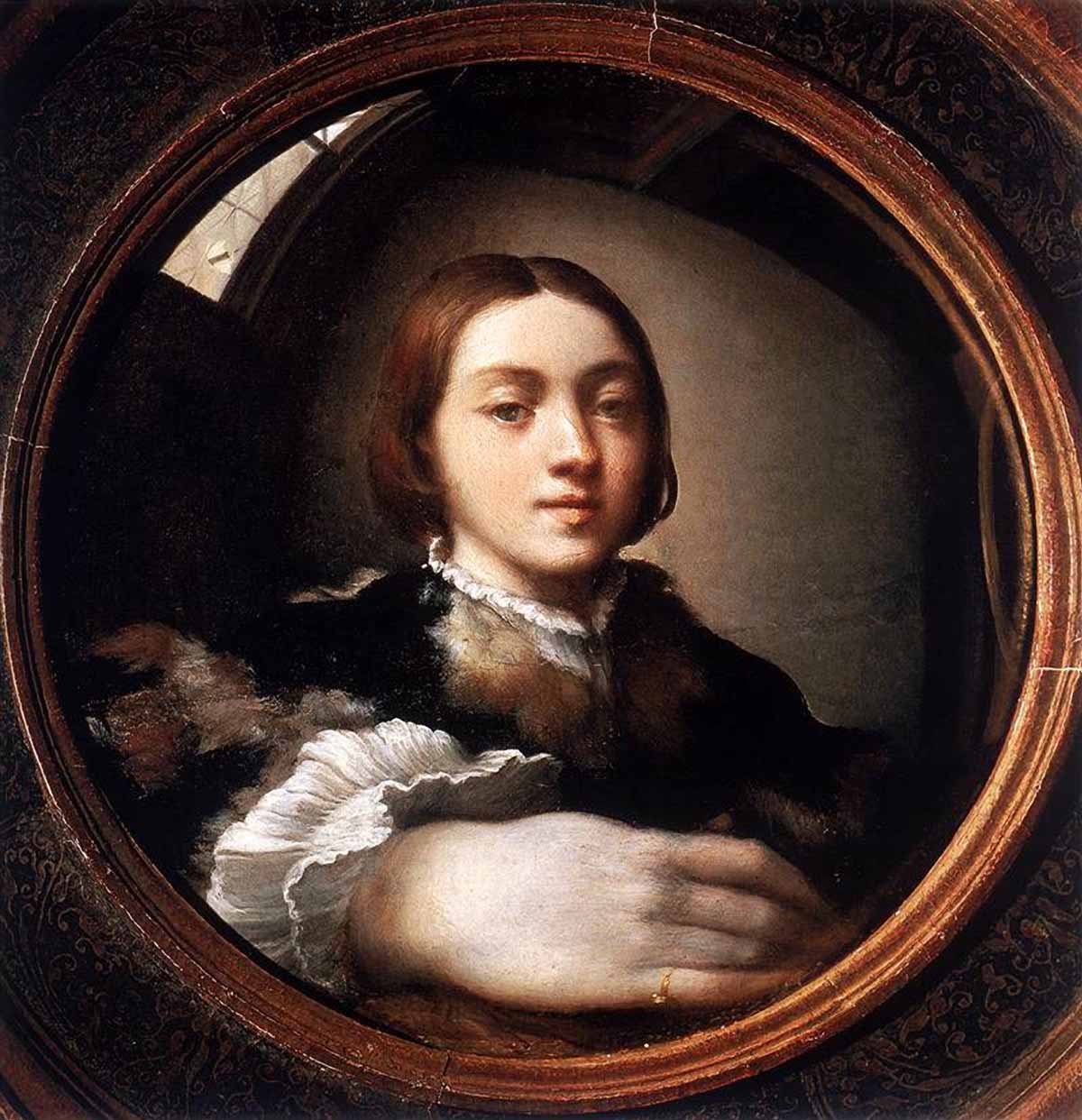 Пармиджанино (Джироламо Франческо Мария Маццола). "Автопортрет в выпуклом зеркале". 1524.