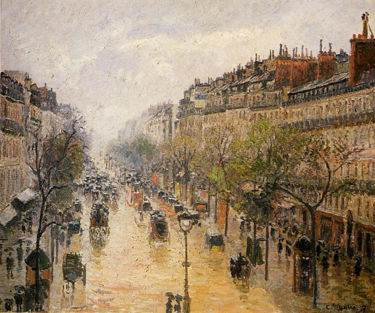 Камиль Писсарро. "Бульвар Монмартр. Весенний дождь". 1897.