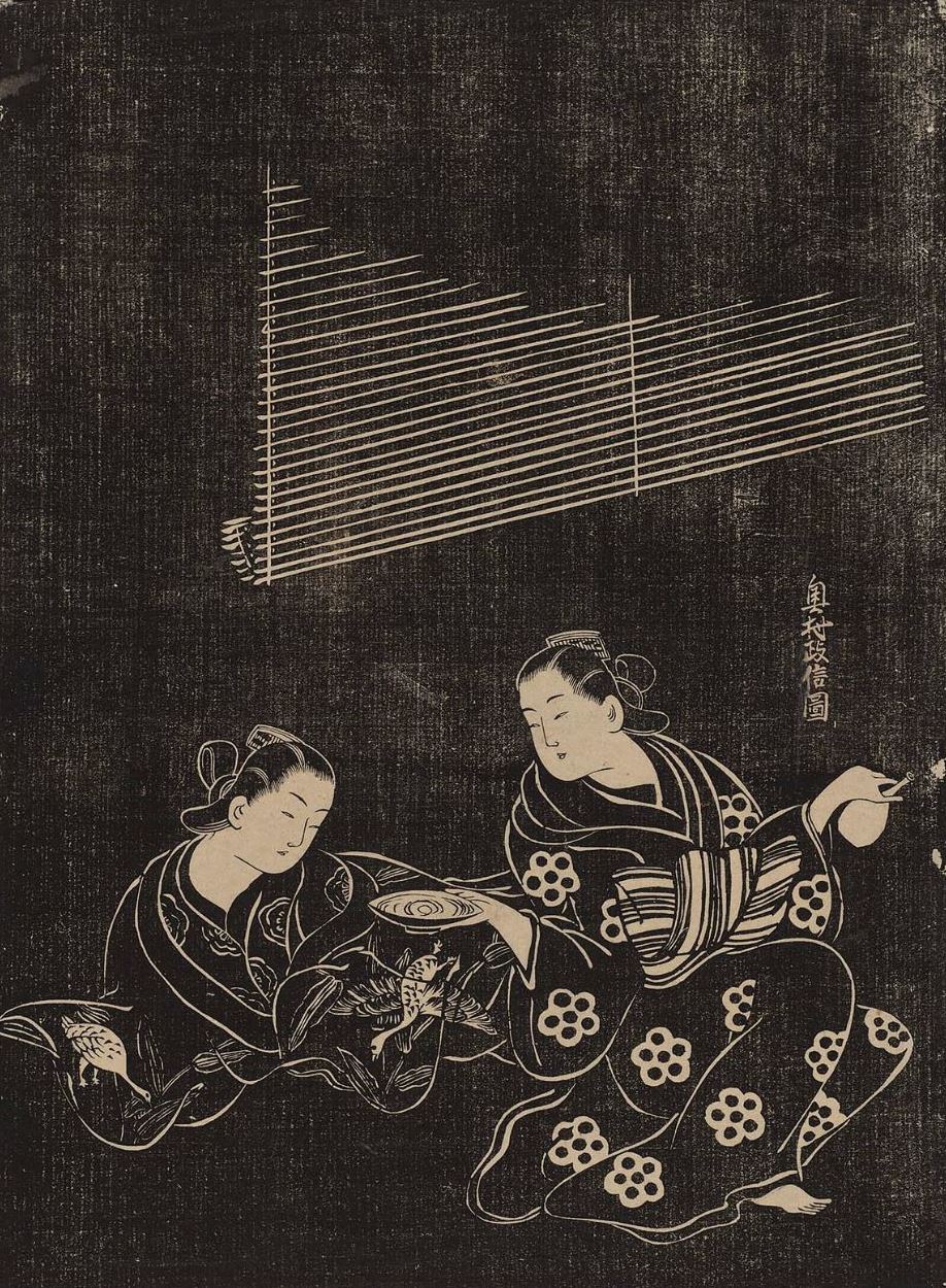 Окумура Масанобу. Две женщины пьют сакэ.