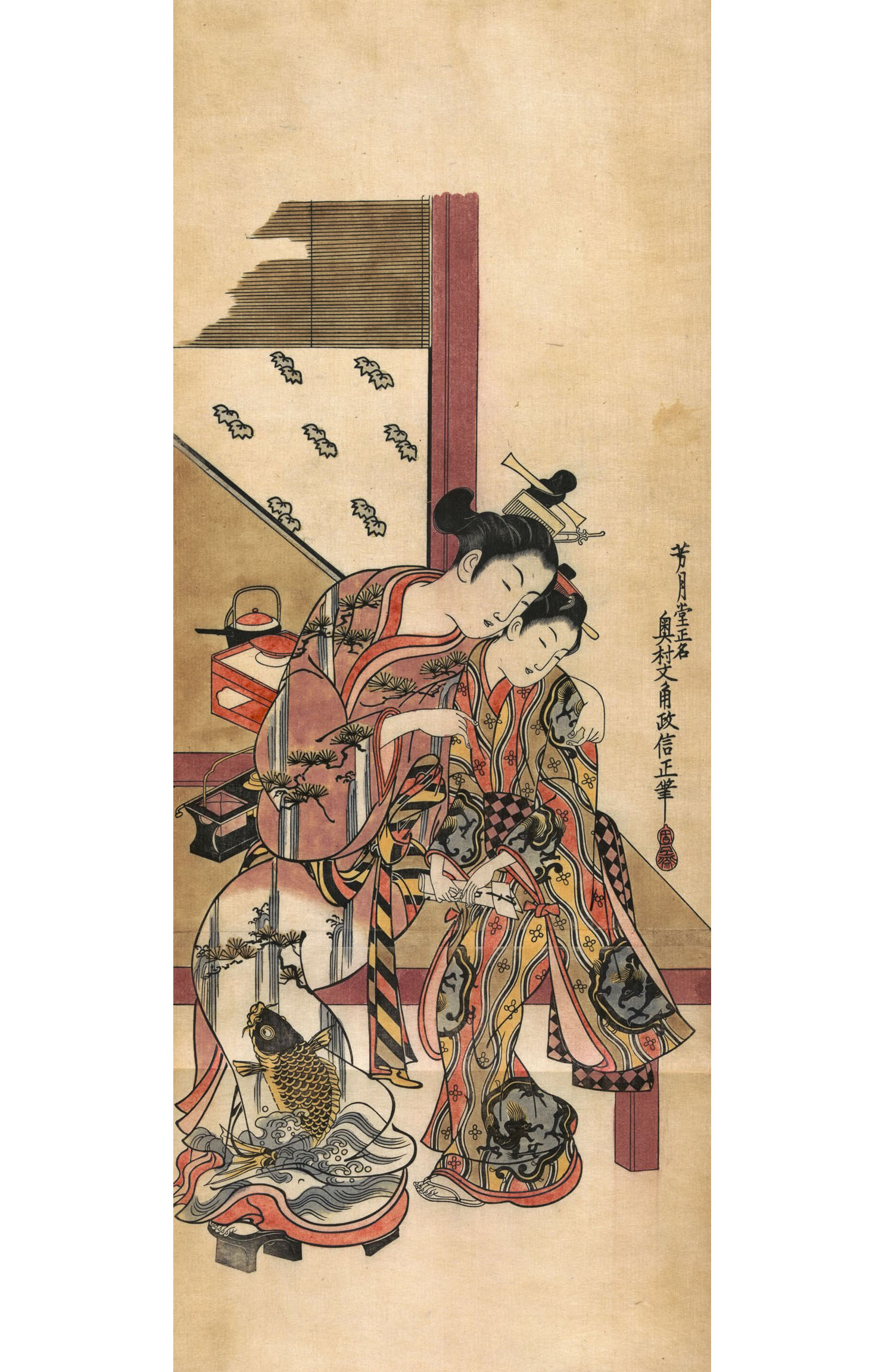 Окумура Масанобу. "Две девушки шепчутся". 1743.
