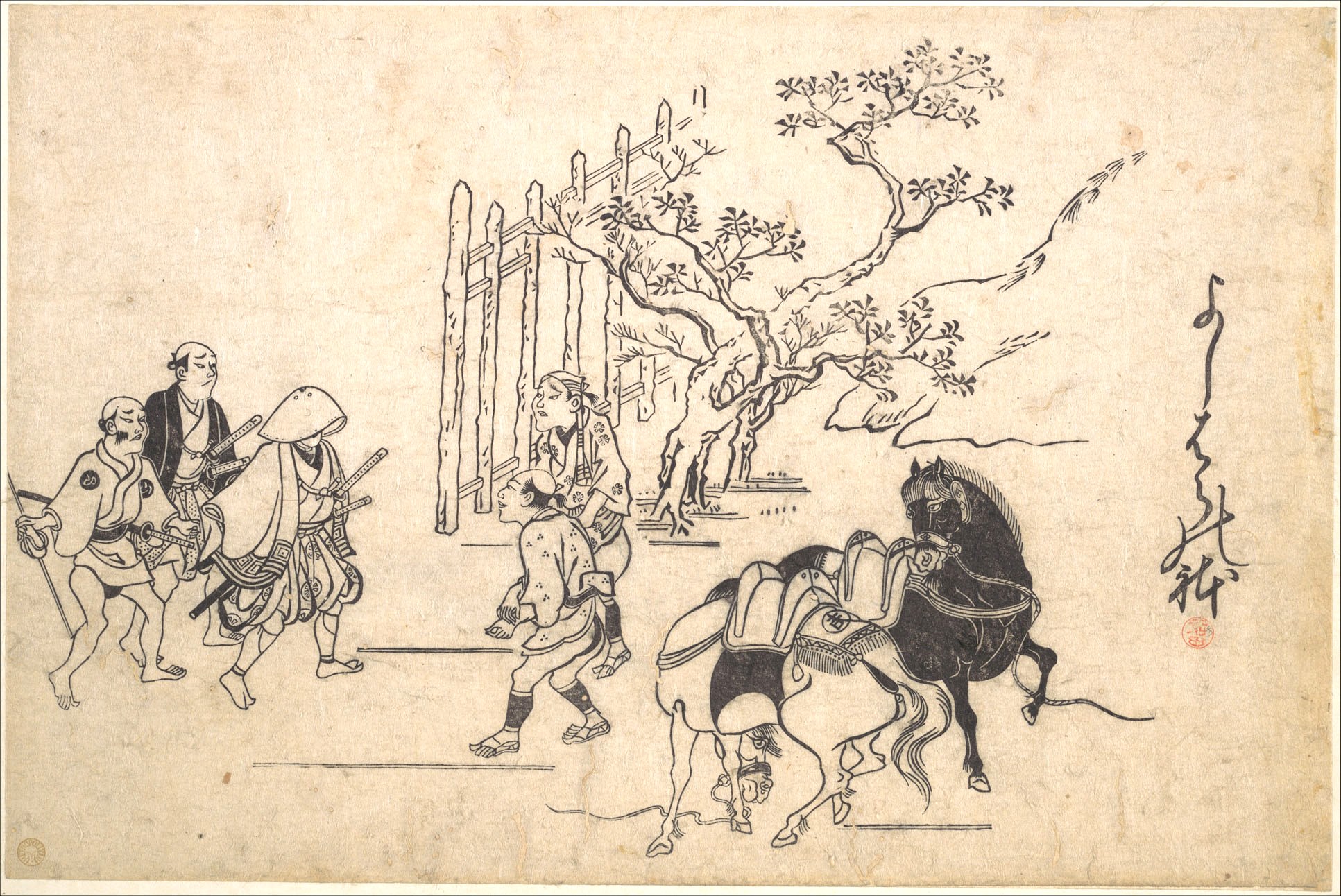 Моронобу Хисикава. "Два молодых самурая". Около 1880.
