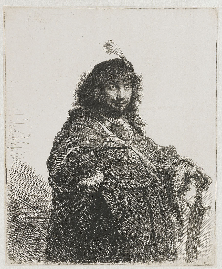 Рембрандт Харменс ван Рейн. Автопортрет, Фигура, опирающаяся на саблю. 1634.