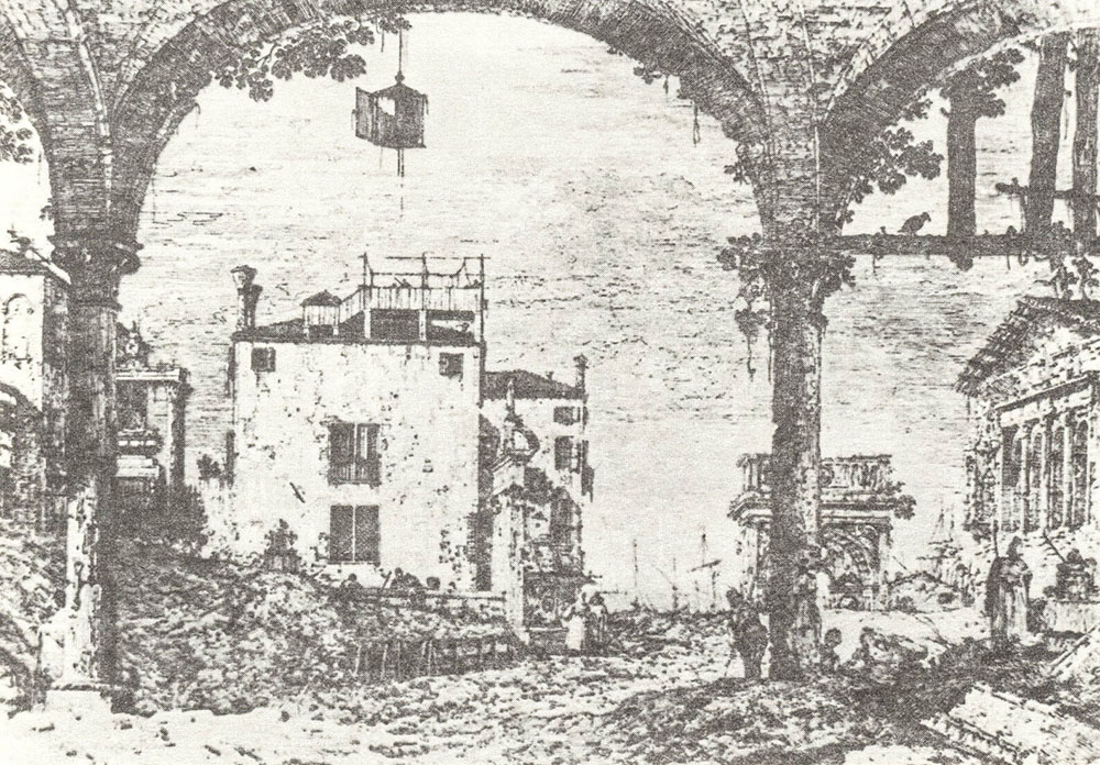 А. Каналетто. "Портик с висящим фонарём". 1740-е.