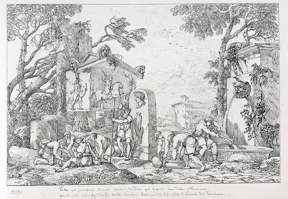 Жан Франсуа Тома де Томон. "Композиция с путниками у фонтана". 1785.
