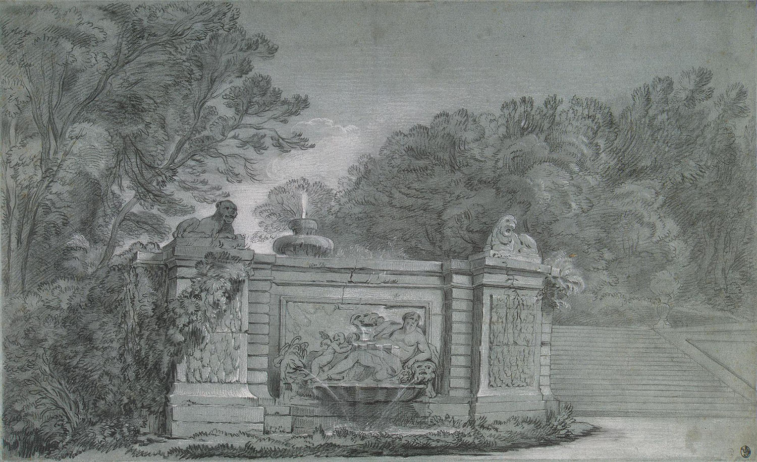 Жан-Батист Удри. "Фонтан в парке". 1730.