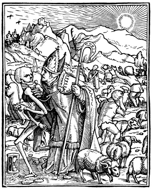 Ганс Гольбейн Младший. "Епископ". Серия "Пляска смерти". 1526.